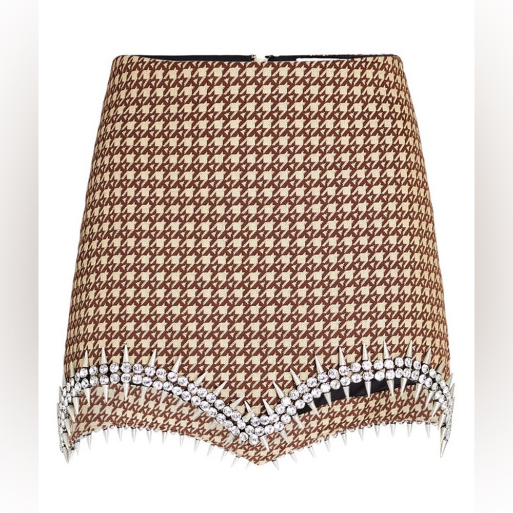 Area Embellished Houndstooth Mini Skirt